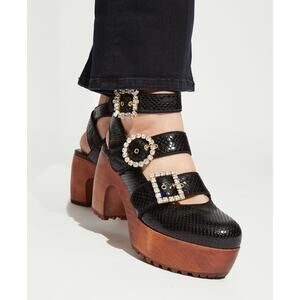 AUTUMN ADEIGBO TRIPLE STRAP CLOG - BLACK SNAKE EMBOSSED Sz EU40